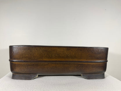 Preowned Japanese Tokoname Unglazed Rectangular Bonsai Pot Yamakou - 15” By 11.25”