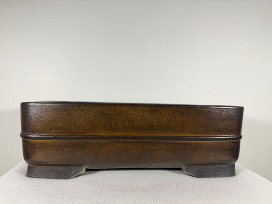 Preowned Japanese Tokoname Unglazed Rectangular Bonsai Pot Yamakou - 15” By 11.25”