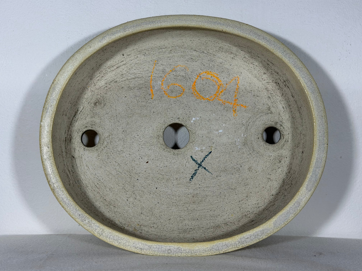 Preowned Japanese Tokoname Glazed Oval Bonsai Pot Mazan Terahata - 11.25” By 9.5”