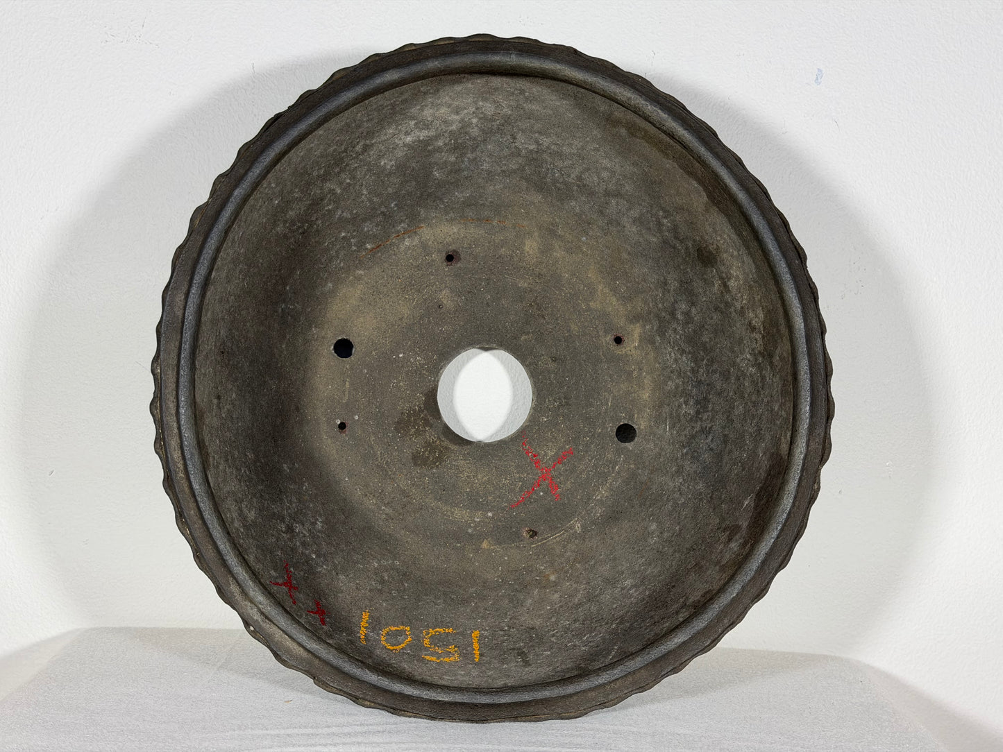 Preowned Japanese Tokoname Unglazed Round Bonsai Pot Jyuoudou - 12.25” By 5.75”