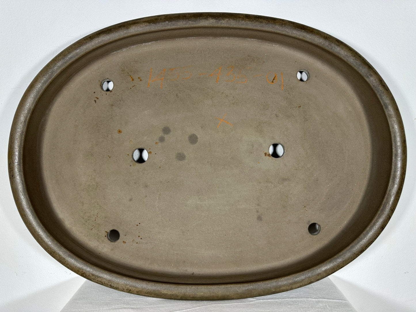 Preowned Japanese Tokoname Unglazed Oval Shallow Bonsai Pot Seizan - 23.25” By 17”
