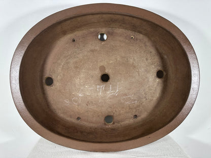 Preowned Japanese Tokoname Unglazed Oval Bonsai Pot Gyouzan - 19.75” By 15.5”