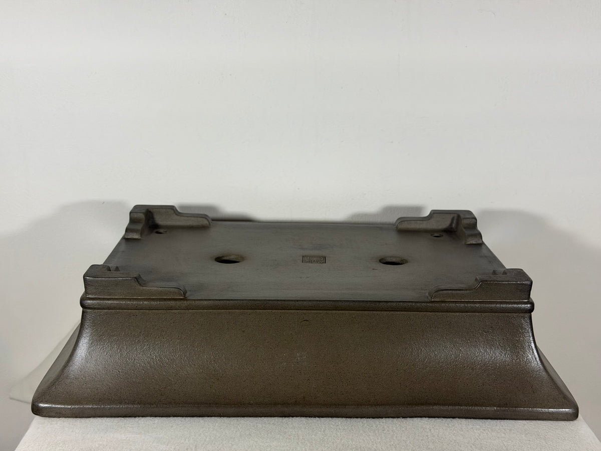 Preowned Japanese Tokoname Unglazed Rectangular Bonsai Pot Gyouzan Nakano - 16.5” x 12” x 4”