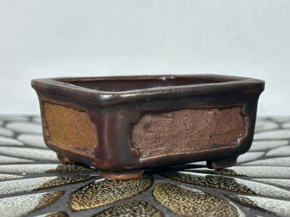 Preowned Japanese Tokoname Glazed Rectangular Bonsai Pot With Stamp - 3 1/8” By 2 7/8”