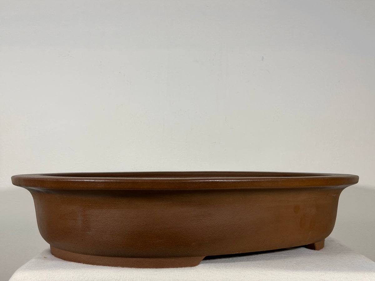 Preowned Japanese Tokoname Unglazed Oval Bonsai Pot Kitayama - 19.75” x 15.75” x 4”