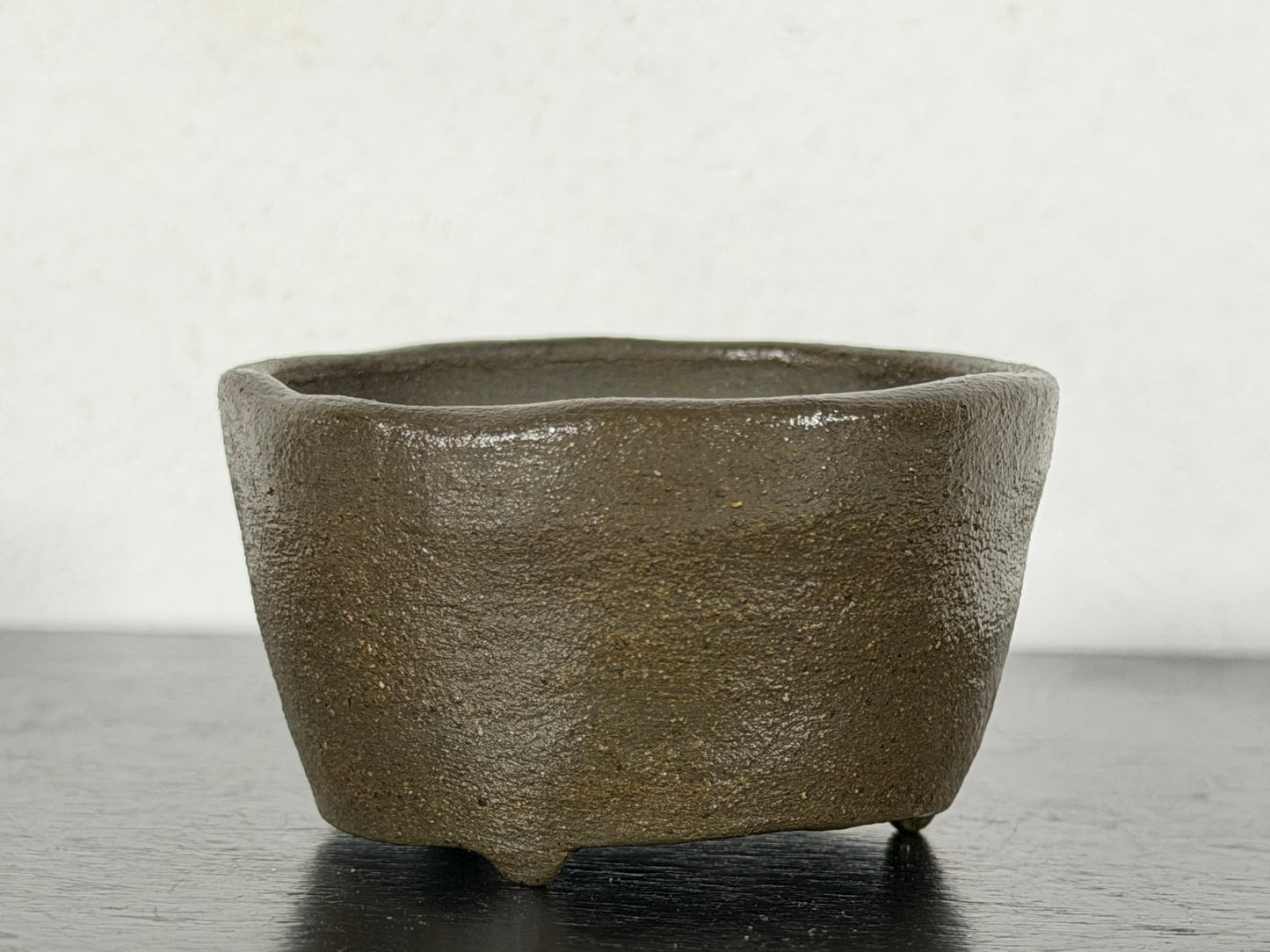 Preowned Japanese Tokoname Unglazed Round Bonsai Pot With Stamp - 2” By 1 1/8”