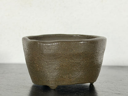 Preowned Japanese Tokoname Unglazed Round Bonsai Pot With Stamp - 2” By 1 1/8”