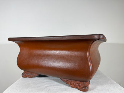Preowned Japanese Tokoname Unglazed Square Bonsai Pot Syouzan - 16.25” By 7.5”