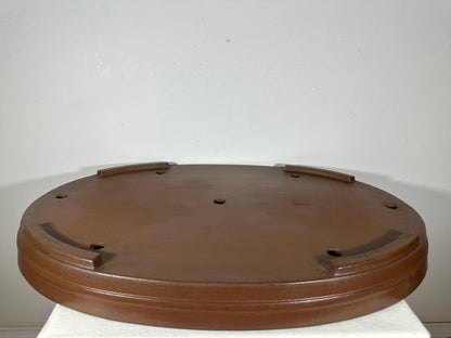 Preowned Japanese Tokoname Unglazed Oval Shallow Bonsai Pot Seizan - 25” By 17.5”