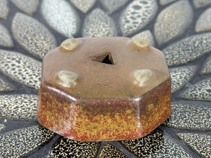 Preowned Japanese Tokoname Glazed Octagon Shape Bonsai Pot with Stamps - 2.75” By 2 3/8”