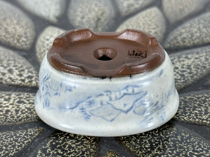 Preowned Japanese Tokoname Glazed Oval Bonsai Pot with Stamp - 2” By 1.75”