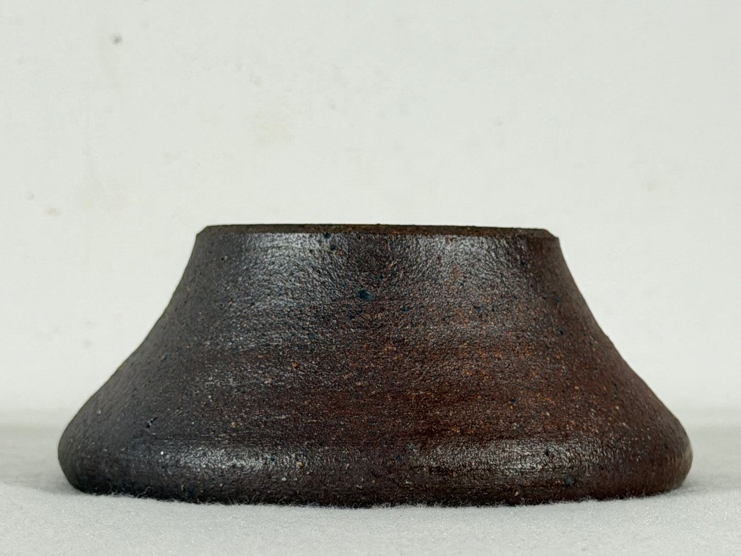 Preowned Japanese Tokoname Unglazed Round Bonsai Pot with Stamps - 4.75” By 2”