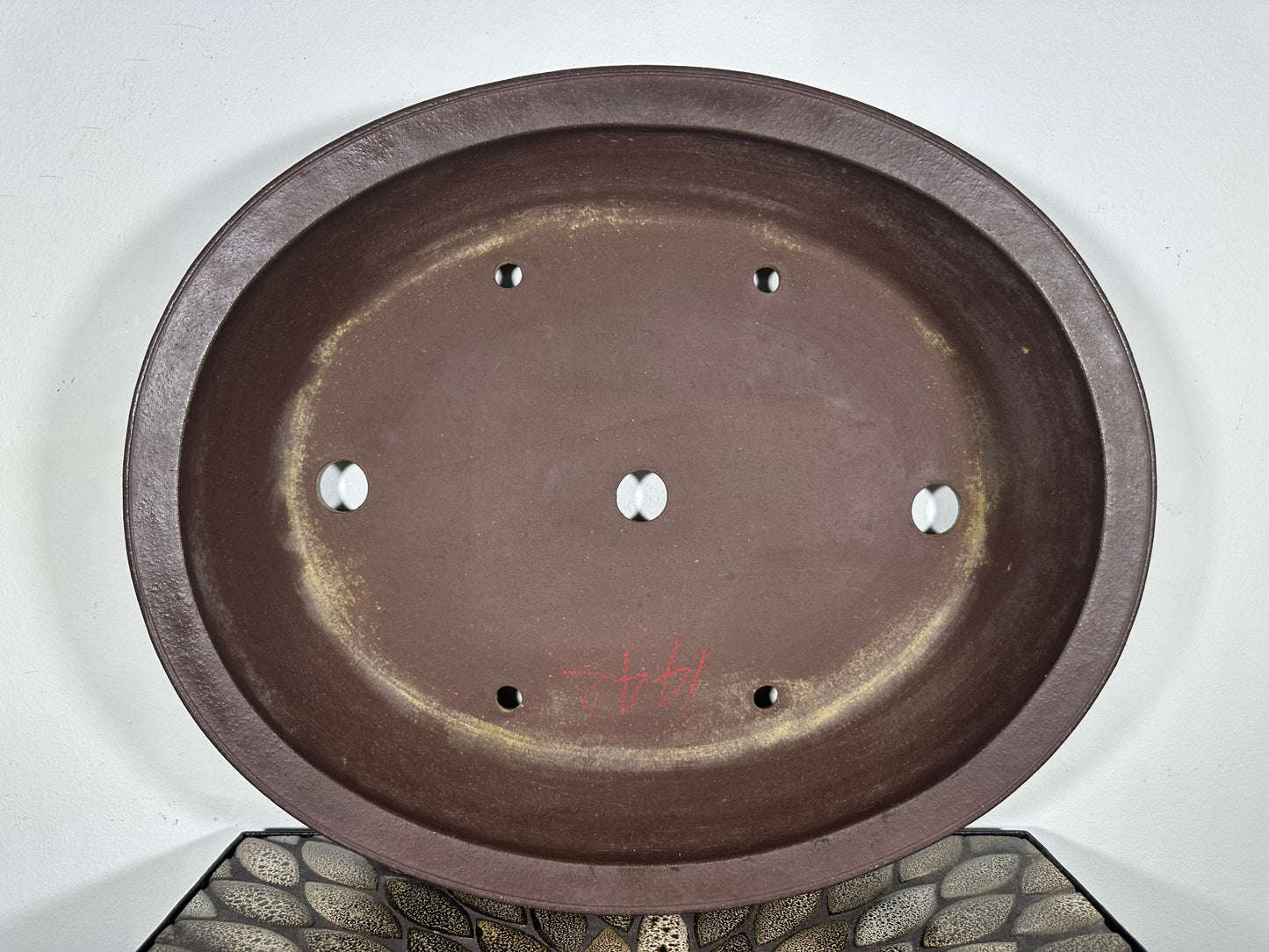 Preowned Japanese Tokoname Unglazed Oval Bonsai Pot Yamaaki - 17” By 14”