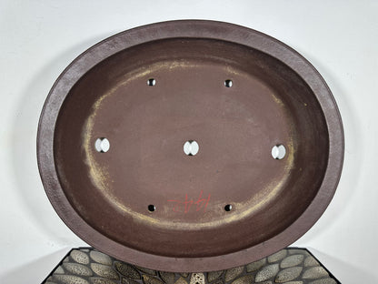 Preowned Japanese Tokoname Unglazed Oval Bonsai Pot Yamaaki - 17” By 14”
