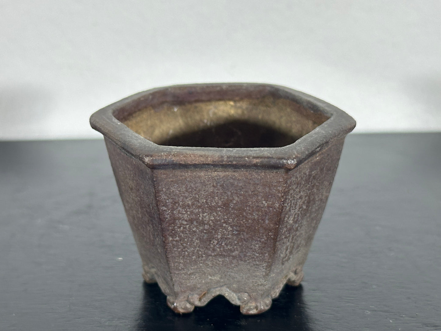 Preowned Vintage Japanese Tokoname Mame Cascade Bonsai Pot Sekishin - 2 1/8” By 1 7/8”