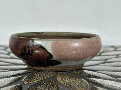 Preowned Japanese Tokoname Glazed Round Bonsai Pot with patina - 4.25” By 1.25”