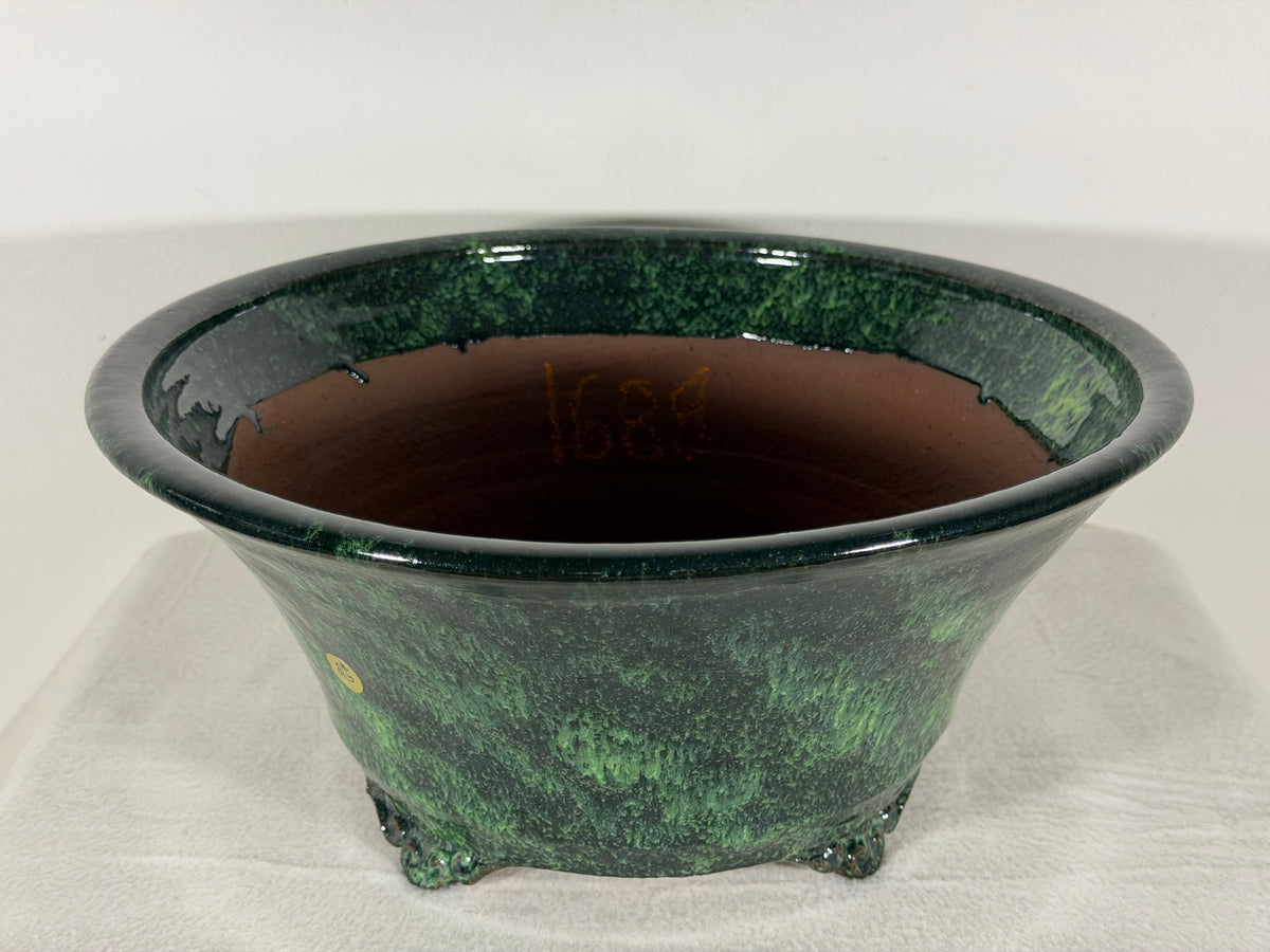 New Japanese Tokoname Glazed Round Bonsai Pot Syuhou Yoshimura - 13.5” By 5.75”