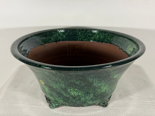 New Japanese Tokoname Glazed Round Bonsai Pot Syuhou Yoshimura - 13.5” By 5.75”