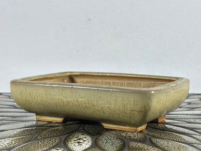 Preowned Japanese Tokoname Glazed Rectangular Bonsai Pot Bigei - 6” By 4.5”