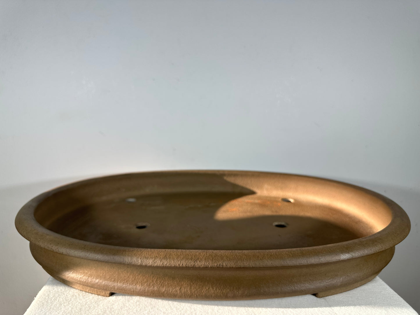 Preowned Japanese Tokoname Ungkazed Oval Shallow Bonsai Pot Seizan - 23.25” By 16.75”