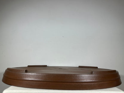 Preowned Japanese Tokoname Unglazed Oval Shallow Bonsai Pot Seizan - 25” By 17.5”
