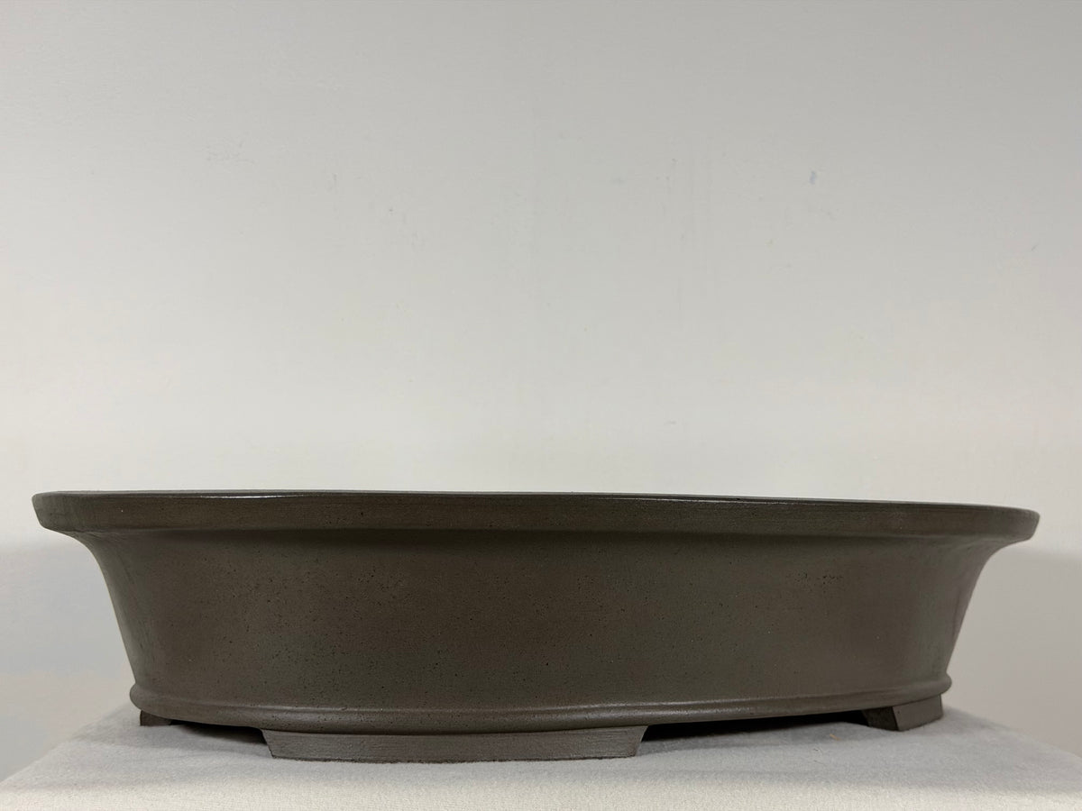 Preowned Japanese Tokoname Unglazed Oval Bonsai Pot Has Stamp - 20” x 15” x 4”