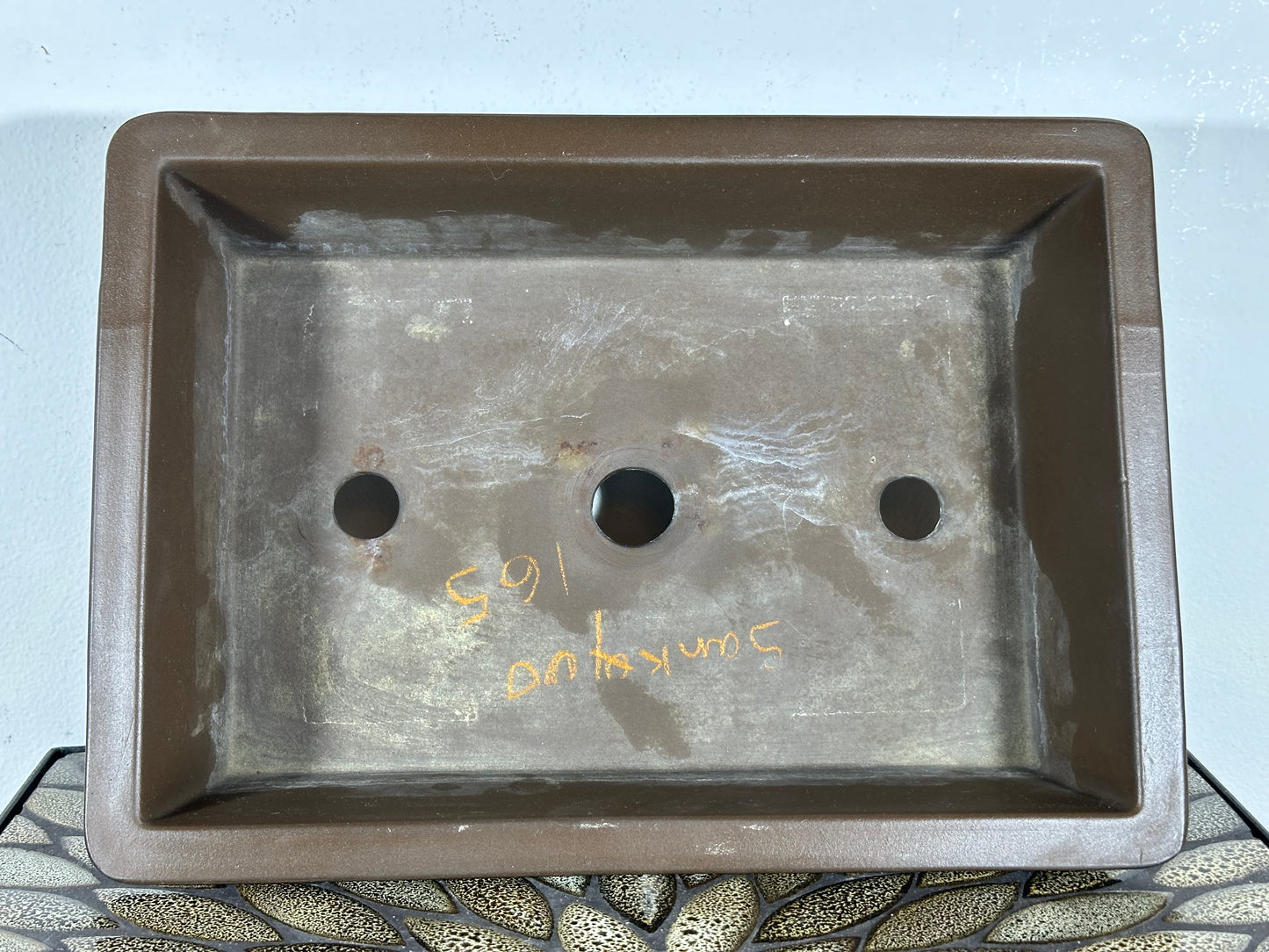 Preowned Japanese Tokoname Unglazed Rectangular Bonsai Pot Sankyou - 3 1/8” By 9 3/8”