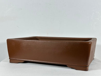 Preowned Japanese Tokoname Unglazed Rectangular Bonsai Pot Keizan - 12.5” By 9.5”