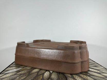Preowned Japanese Tokoname Unglazed Rectangular Bonsai Pot Keizan - 14.75” By 11.5”