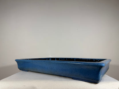 Preowned Japanese Tokoname Glazed Shallow Rectangular Bonsai Pot Aiba Koyo - 19” x 13” x 2.5”