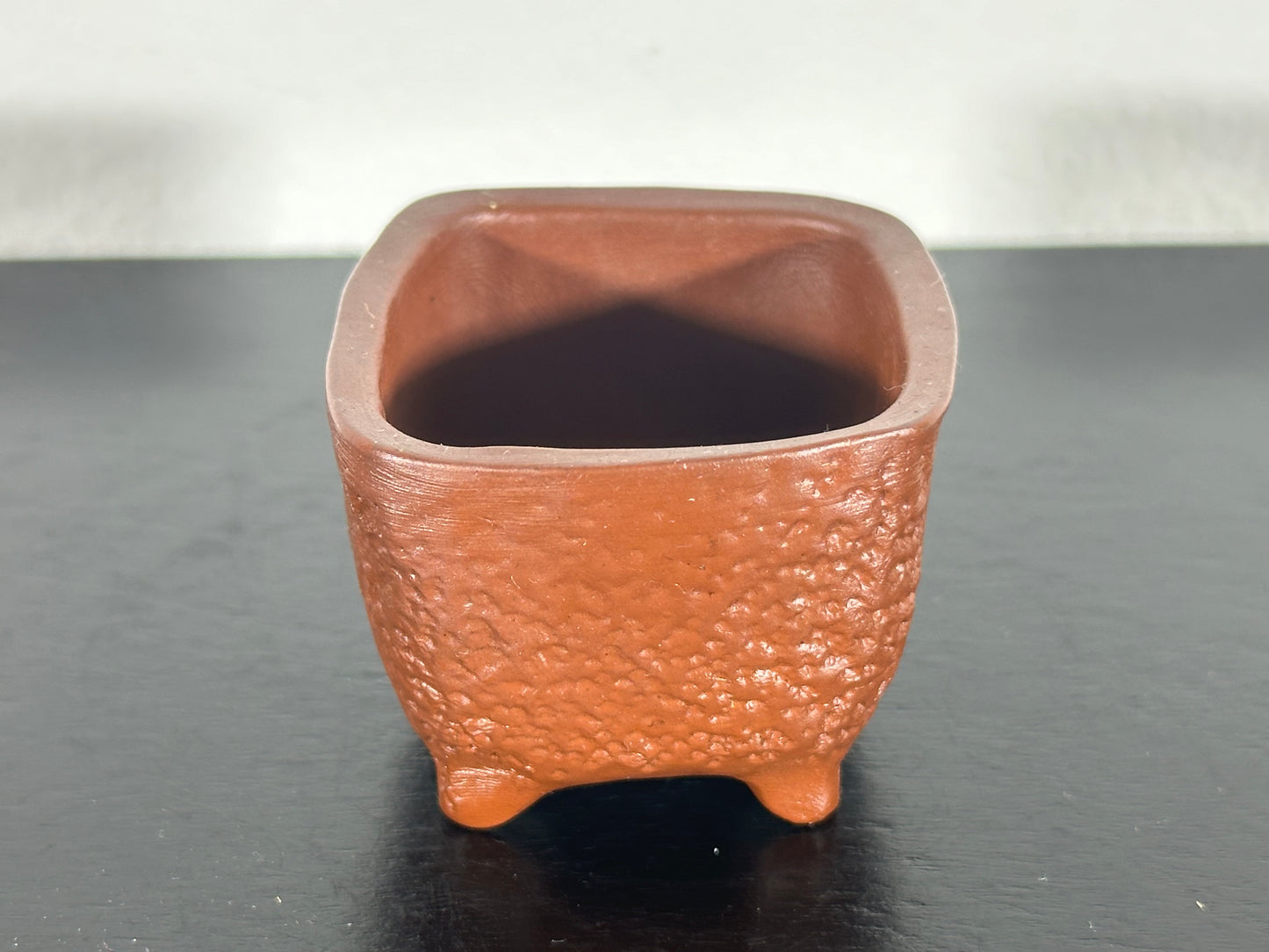 Preowned Japanese Tokoname Square Semi Cascade Bonsai Pot with Stamps - 1.75” By 1.25”