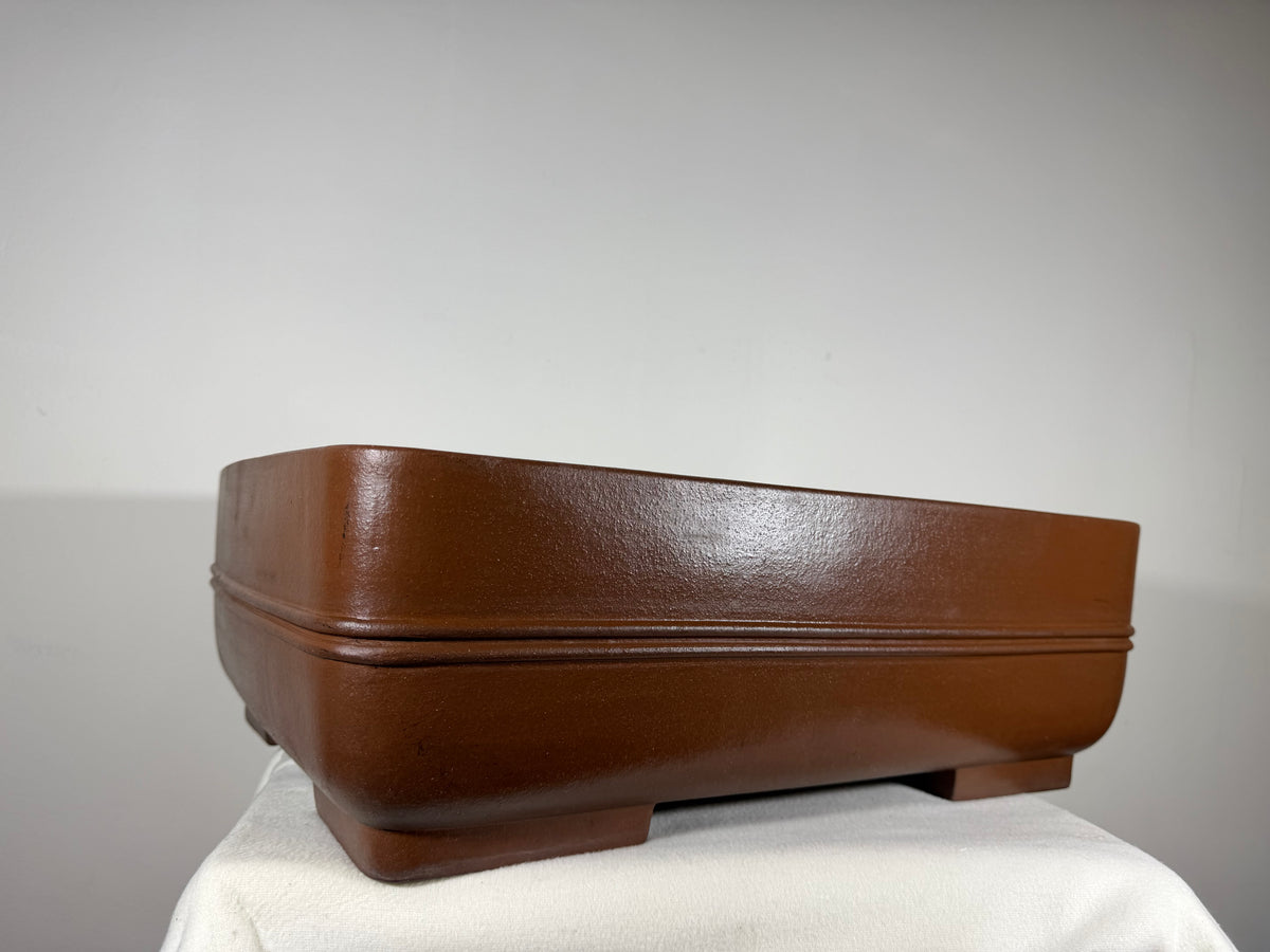 Preowned Japanese Tokoname Unglazed Rectangular Bonsai Pot Syouzan - 19.75” x 15.25” x 6.5”