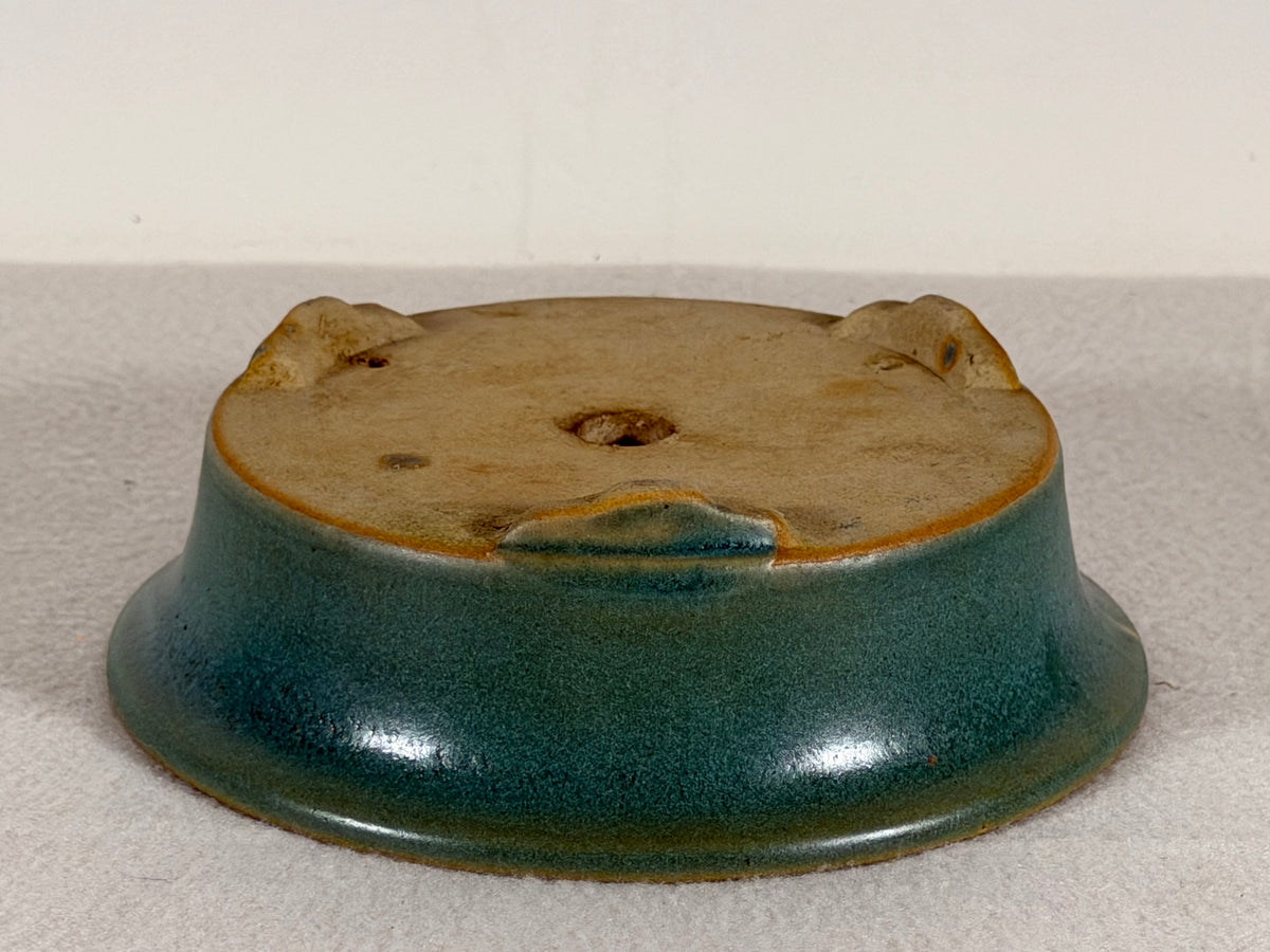 Preowned Vintage China Glazed Round Bonsai Pot Has Patina - 6” By 1 7/8”