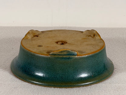 Preowned Vintage China Glazed Round Bonsai Pot Has Patina - 6” By 1 7/8”