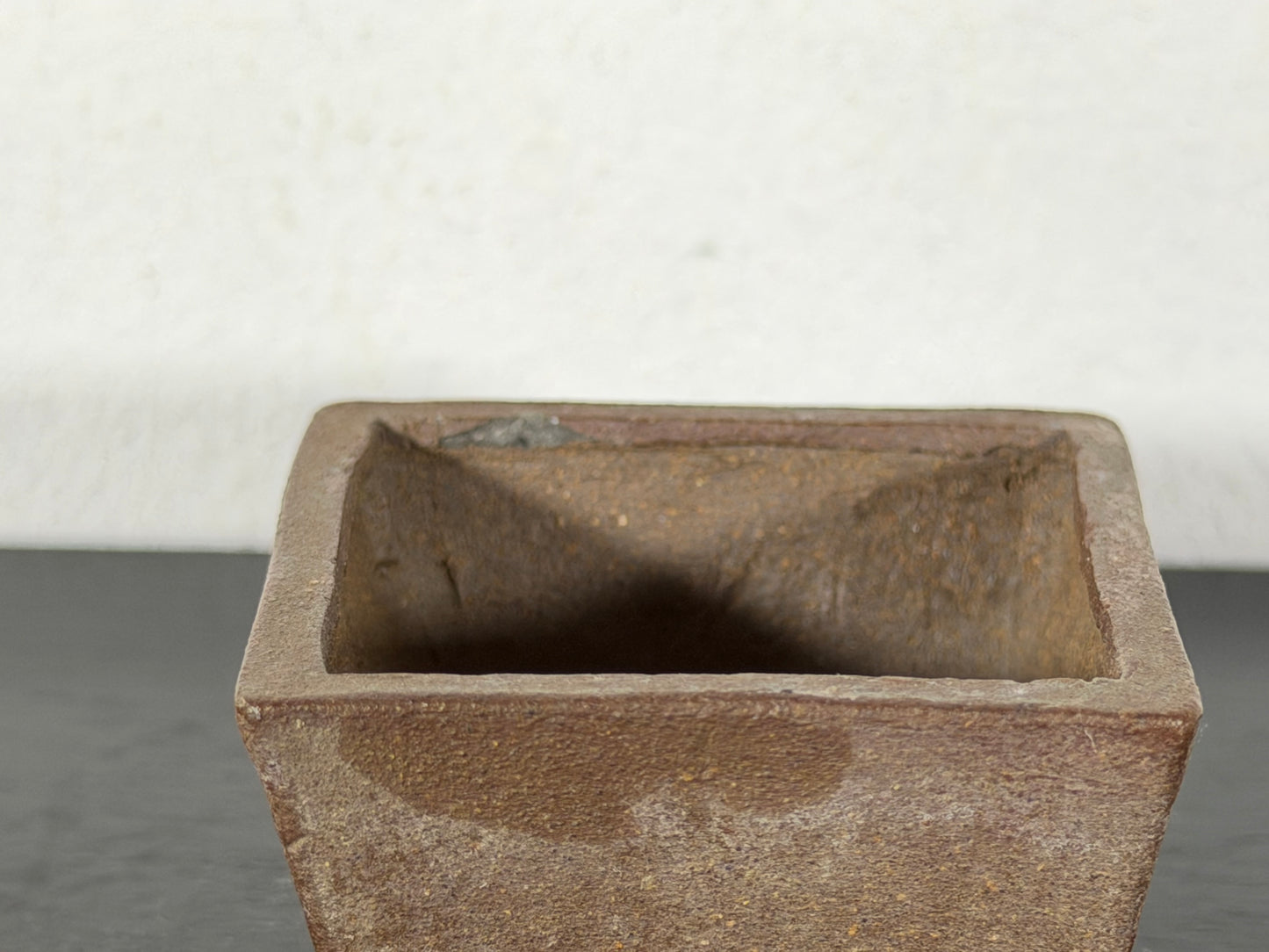 Preowned Japanese Tokoname Unglazed Square Bonsai Pot With Stamp - 1.75” By 1”