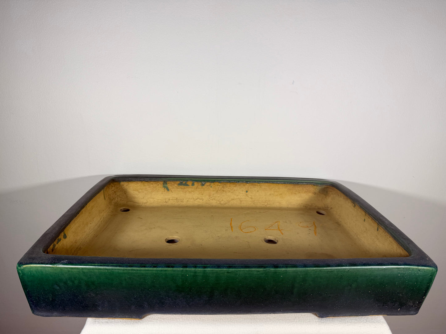Preowned Japanese Tokoname Glazed Rectangular Bonsai Pot Syuhou Yoshimura - 22.75” By 15.75”