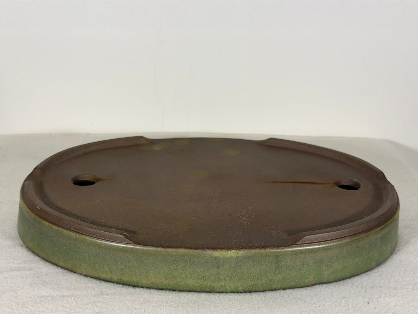 Preowned Japanese Tokoname Glazed Shallow Oval Bonsai Pot - 11.75” By 8.25”