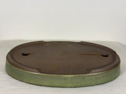 Preowned Japanese Tokoname Glazed Shallow Oval Bonsai Pot - 11.75” By 8.25”