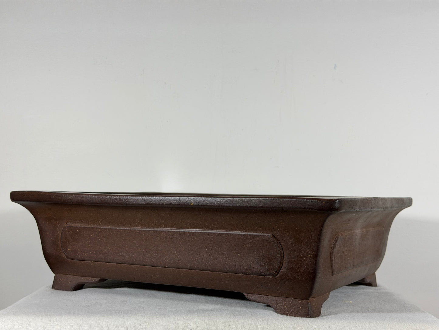 Preowned Japanese Tokoname Unglazed Rectangular Bonsai Pot Itukoudou - 15.75” By 13”