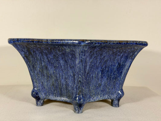 Preowned Japanese Tokoname Glazed Hexagon Shape Bonsai Pot Syuho - 11” By 9.75”