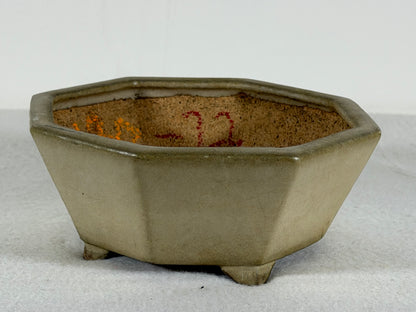Preowned Japanese Tokoname Glazed Hexagon Bonsai Pot Hatutori - 5.75” By 2.25”