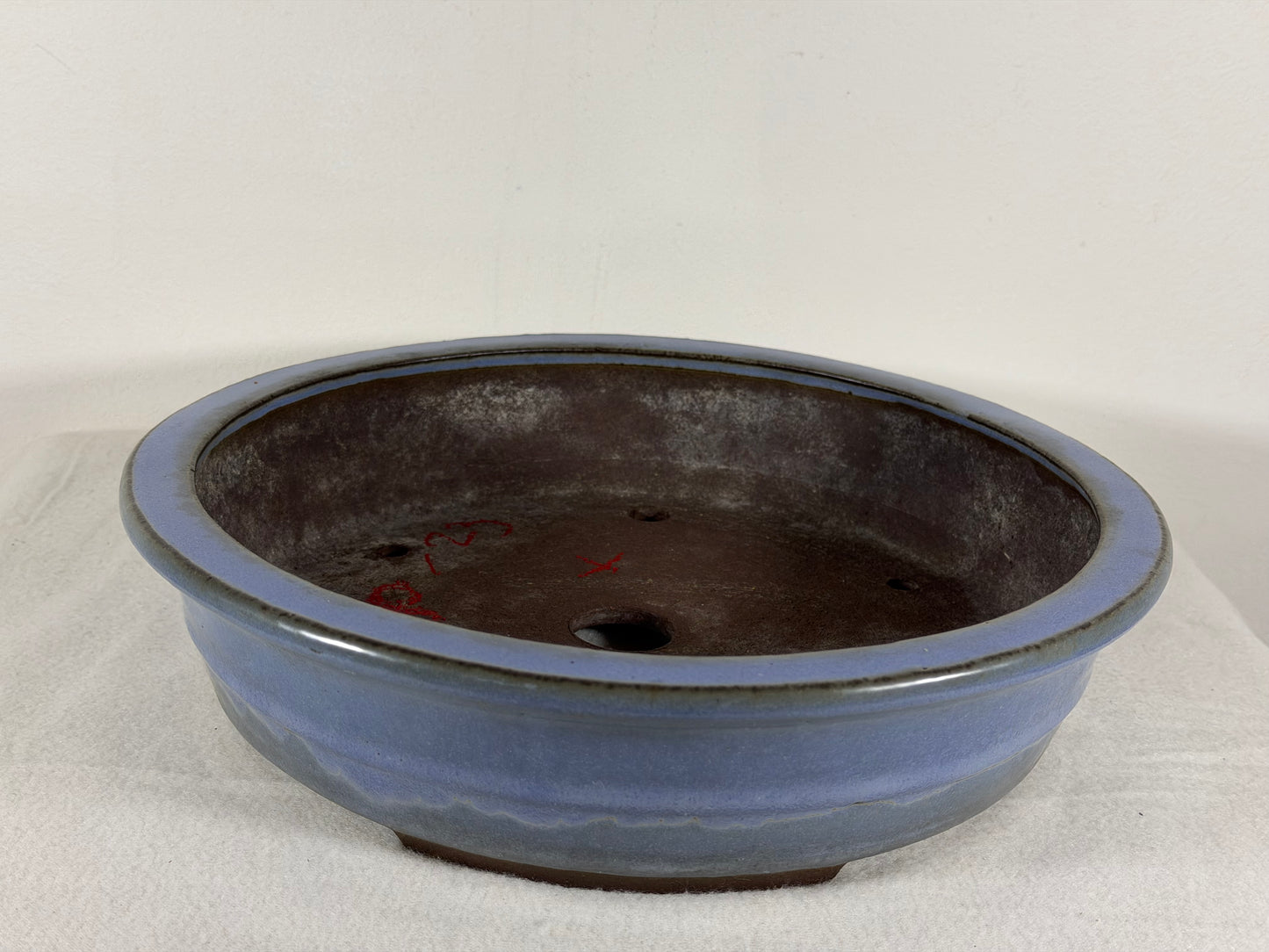 Preowned Japanese Tokoname Glazed Round Bonsai Pot Yamaaki - 11.25” By 2.5”