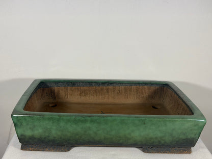 Preowned Japanese Tokoname Glazed Rectangular Bonsai Pot Syuhou - 15.25” By 11”