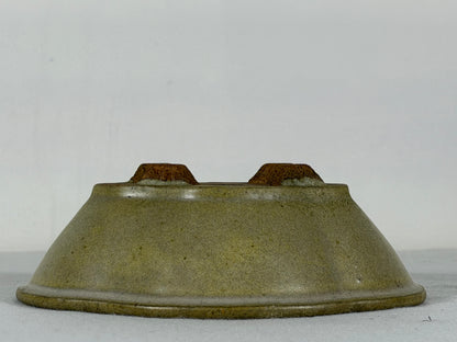Preowned Japanese Tokoname Glazed Mokko Style Bonsai Pot Hatutori - 5.5” By 4.75”