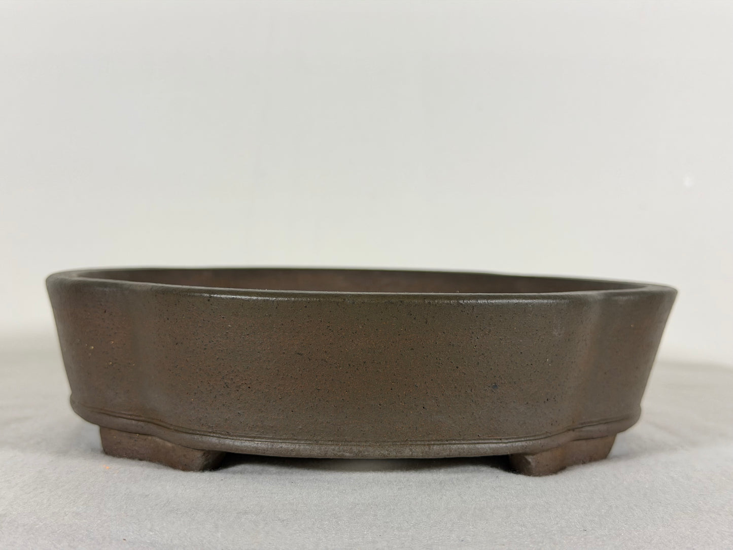 Preowned Japanese Tokoname Unglazed Mokko Shape Bonsai Pot Yuuji Nakano - 8.5” By 2 1/8”