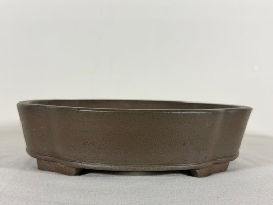 Preowned Japanese Tokoname Unglazed Mokko Shape Bonsai Pot Yuuji Nakano - 8.5” By 2 1/8”