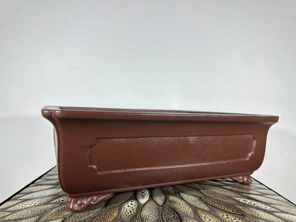 Preowned Japanese Tokoname Unglazed Rectangular Bonsai Pot Yamaaki - 14.75” By 11.25”