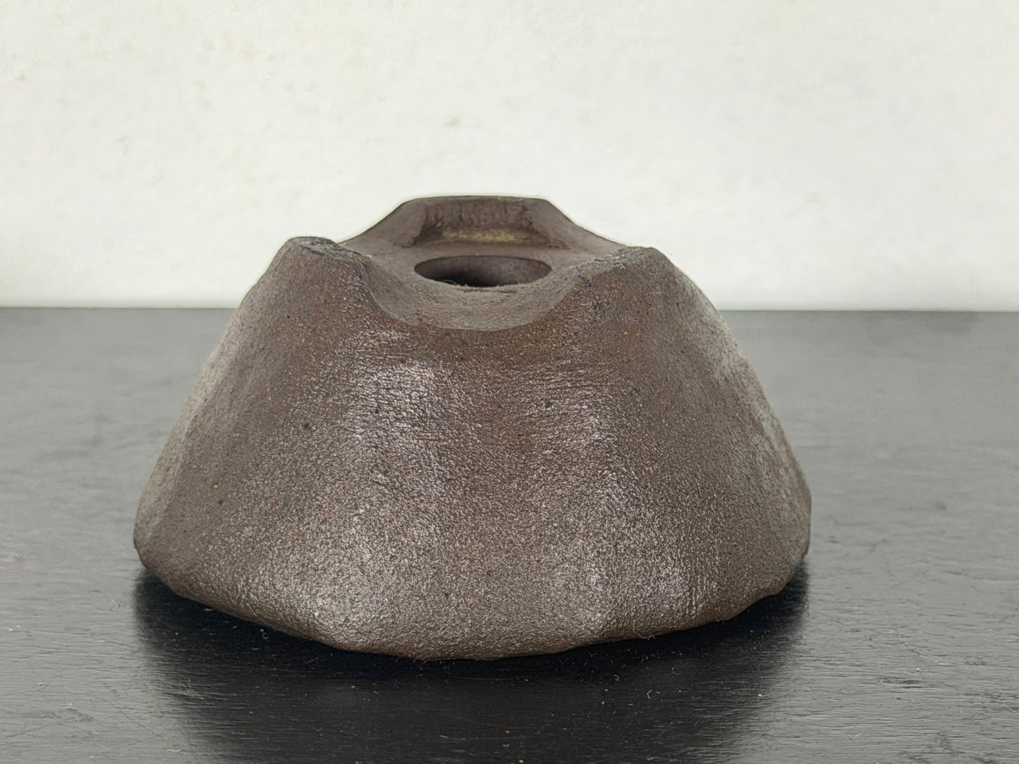 Preowned Japanese Tokoname Unglazed Round Bonsai Pot With Stamp - 2.25” By 1 1/8”