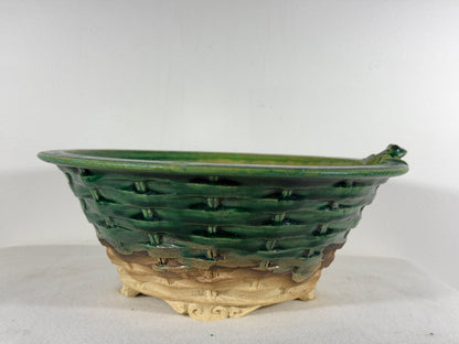 Preowned Japanese Tokoname Glazed Round Bonsai Pot Masashi - 10.75” By 4.25”
