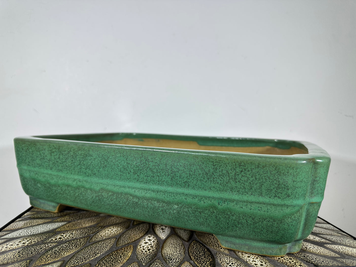 Preowned Japanese Tokoname Glazed Rectangular Bonsai Pot Yamafusa - 16.75” By 12.5”
